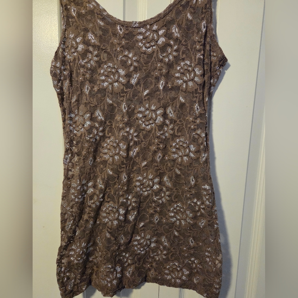BKE Brown Floral Stretch Lace Shirt